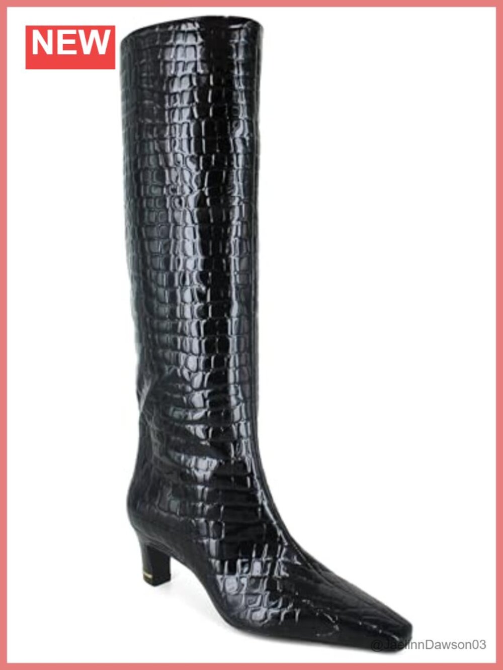 Knee-High Boots Leather Flare Heel Zip Closure Fashion Boots